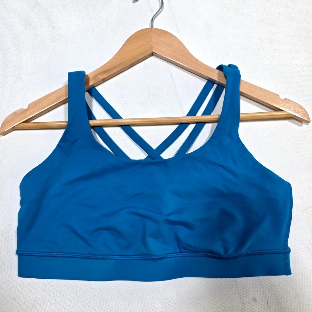Lululemon Free To Be Serene Sports Bra Womens 10 Blue Strappy Yoga Activewear